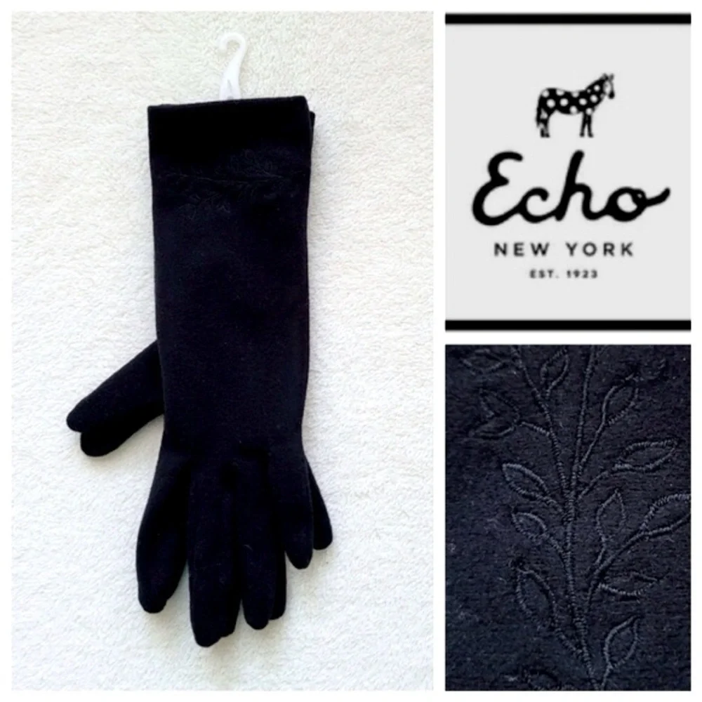 ECHO | Vintage Embroidered Black-on-Black Floral Gloves NEW Small